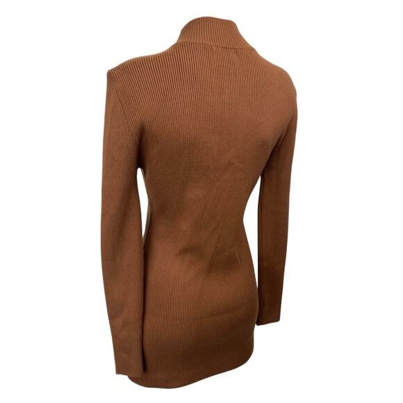 Line and Dot Brown Rib Knit Mock Neck Long Sleeve Mini Bodycon Sweater Dress S - Picture 2 of 3